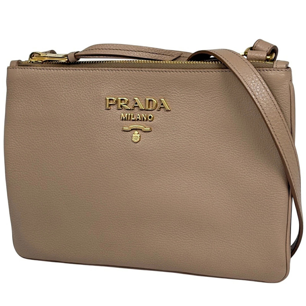 Prada Logo Shoulder Bag Crossbody Leather Beige